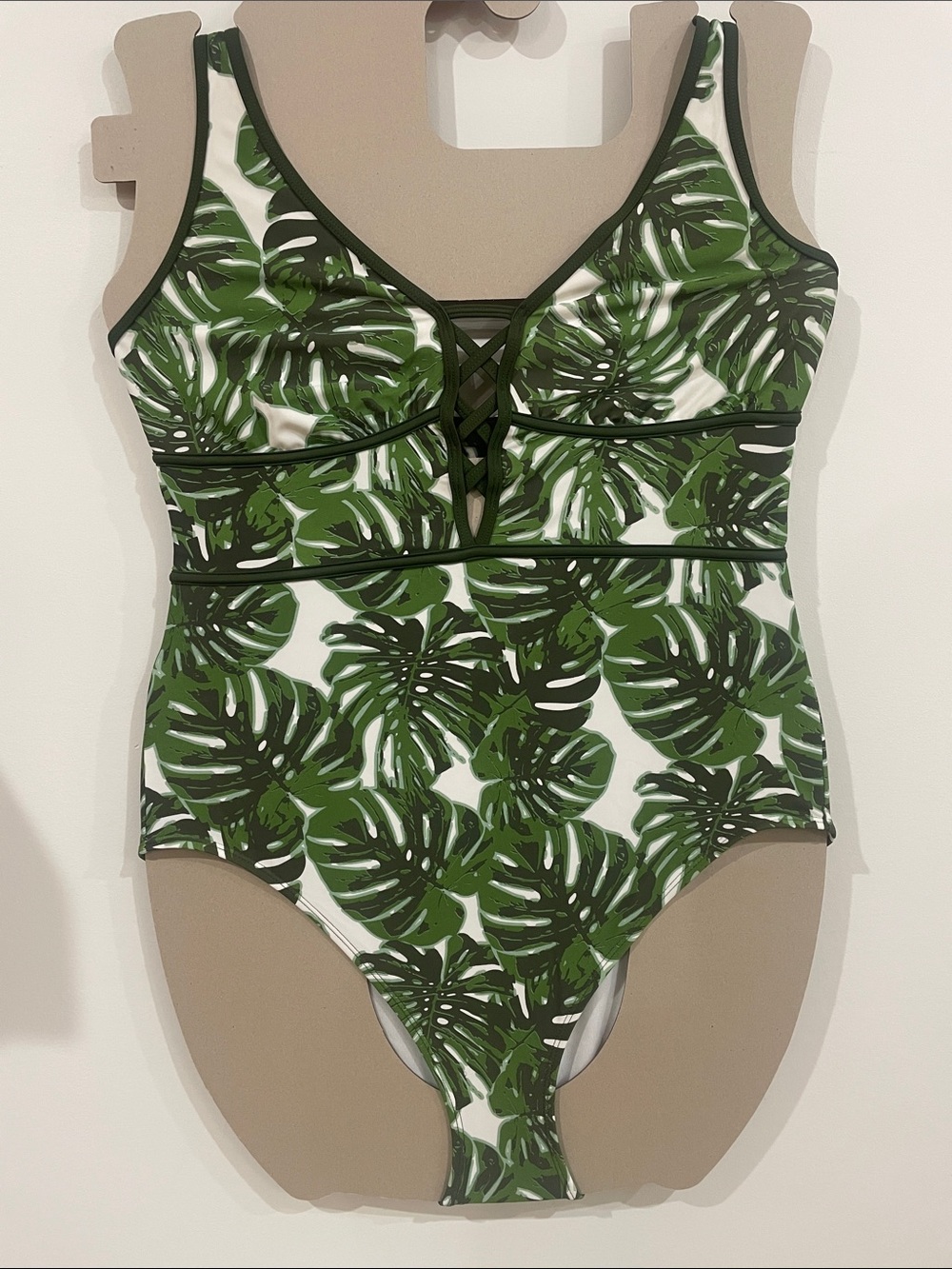 🍉 Adore Me Olive Green Tropical Lace-Up One-Piece Swimsuit